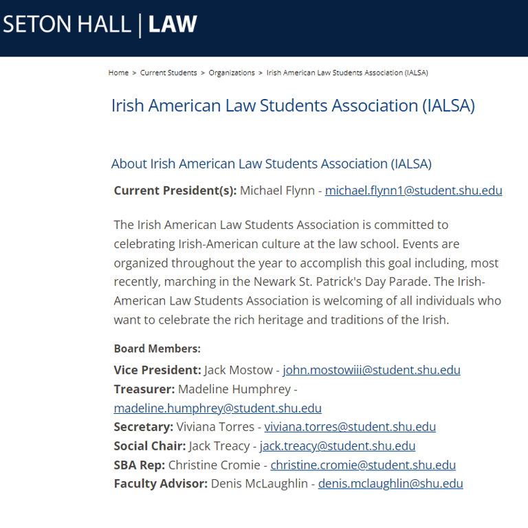 Irish Organizations in USA - SHU Irish American Law Students Association